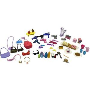 Barbie Accessories Large Mixed Lot Comb Hairdryer Purse Food Cup Camera Glasses